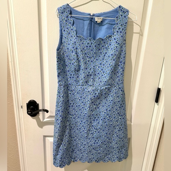 J. Crew Blue Scalloped Edge Basketweave Floral Sheath Dress - Picture 4 of 10